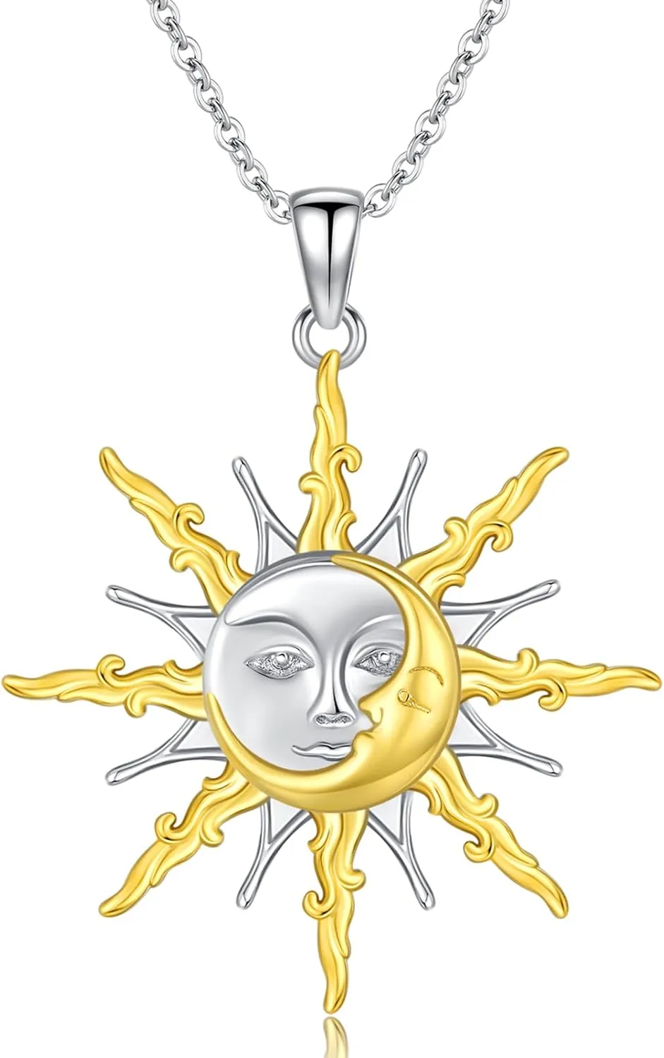Sun and Moon Necklaces 925 Sterling Silver Sun Moon Face Necklace Couples Friendship BFF Jewelry for Women Men