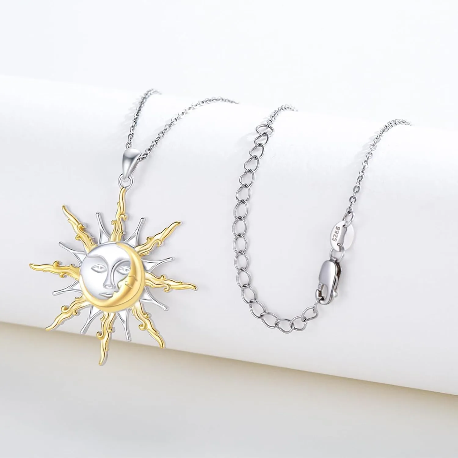 Sun and Moon Necklaces 925 Sterling Silver Sun Moon Face Necklace Couples Friendship BFF Jewelry for Women Men