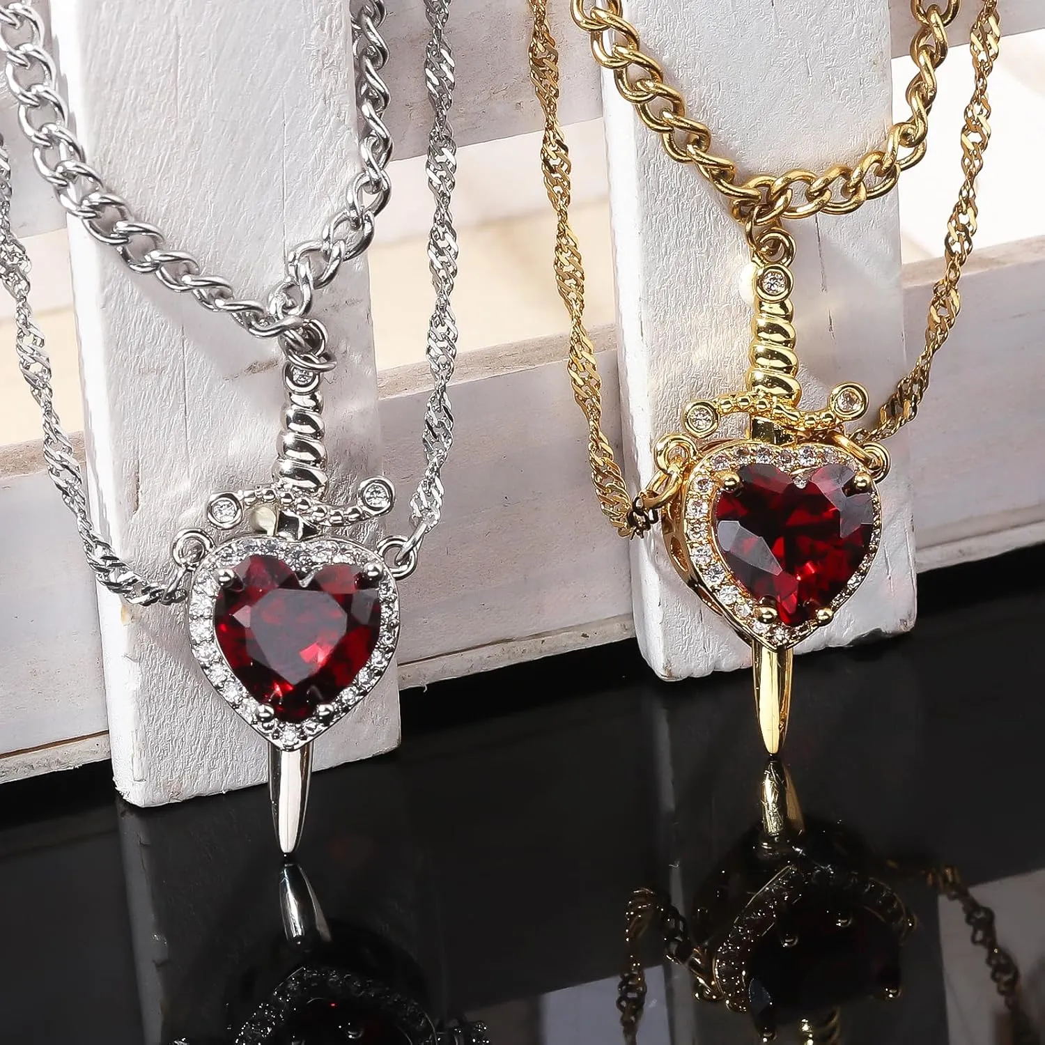 Sword Heart Matching Couple Necklaces - Bff Neckalce for 2 Best Friends - Beautiful Jewelry Gift for Women Men