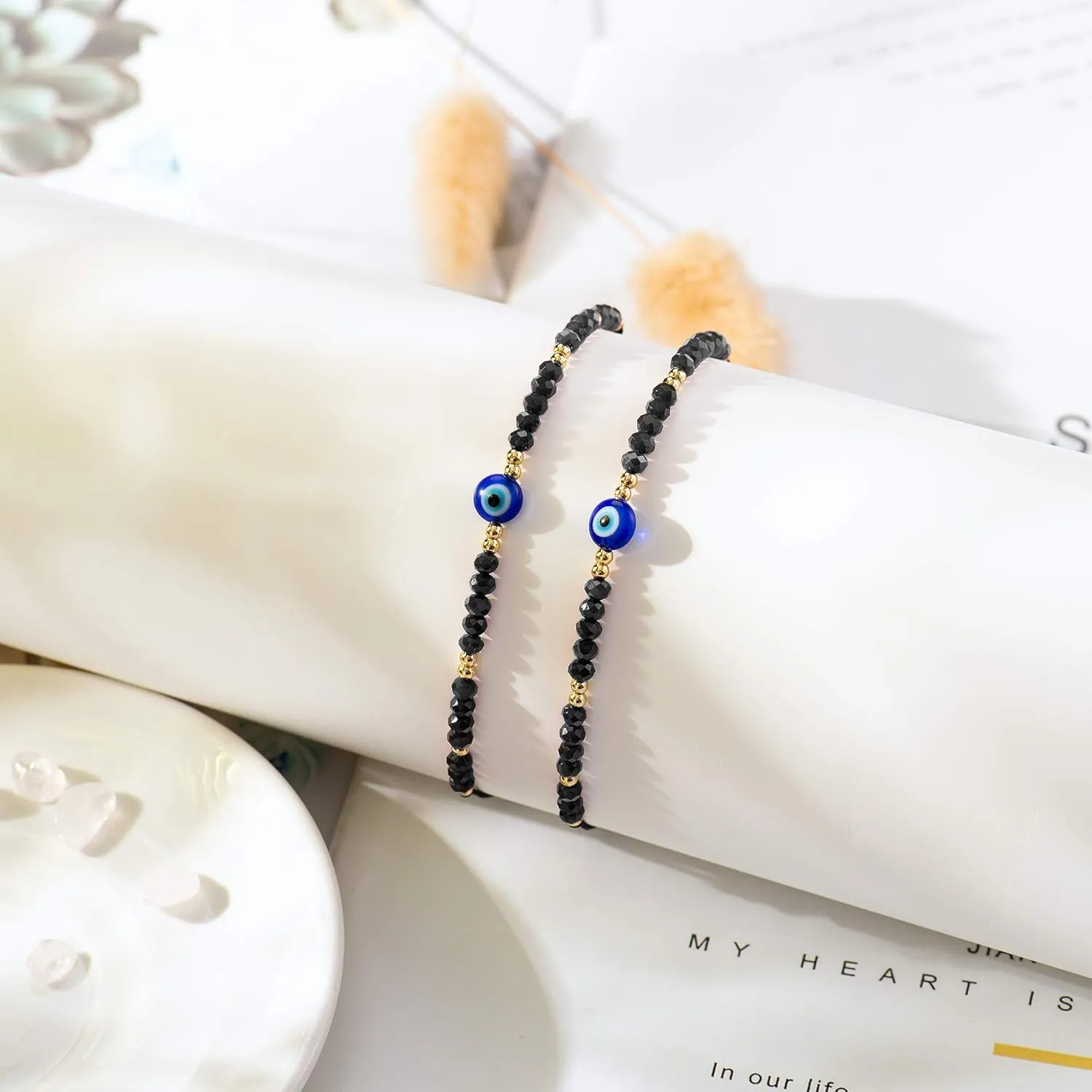 Tarsus Dainty Evil Eye Beaded Bracelets Adjustable String Amulet for Women Men