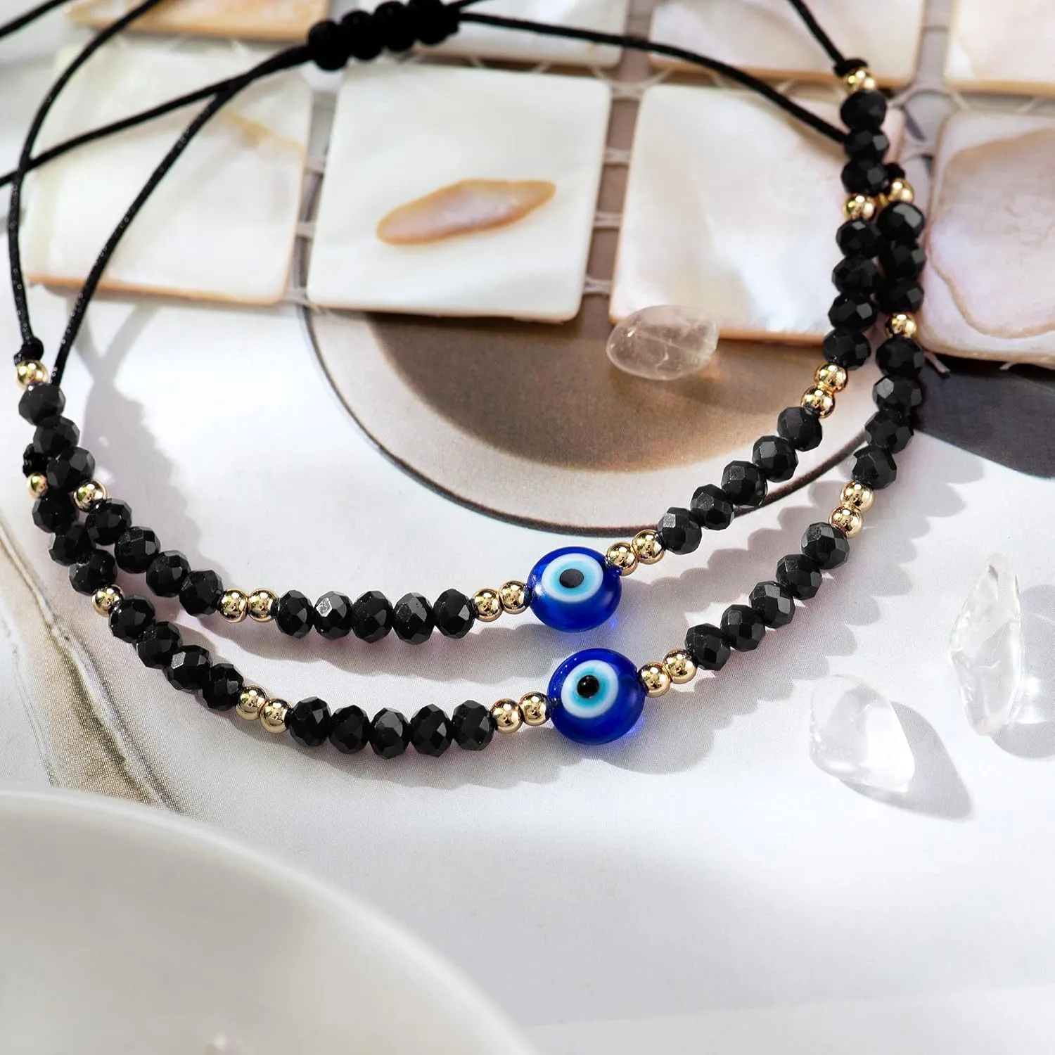 Tarsus Dainty Evil Eye Beaded Bracelets Adjustable String Amulet for Women Men