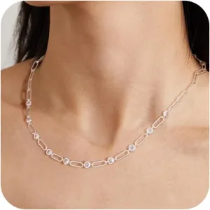 Tasiso Paperclip Necklaces for Women - Sparkle Cubic Zircon Choker Necklace Trendy Simple Necklace Minimalism Jewelry for Women