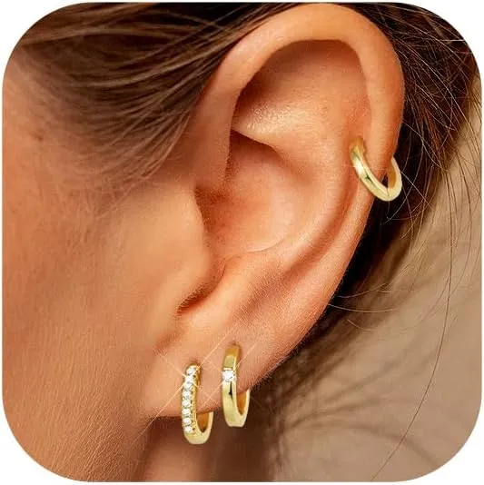 Tassel Chain Small Gold Hoop Dangle Earring For Women Huggie Earring Heart Star CZ 14K Gold Plated Fashion Jewelry Friendship Gift