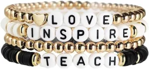 tenghong2021 Acrylic Bead Elastic Rope Beaded Bracelet for Women Handmade Wood Beaded Teacher Appreciation Strand Bracelets Teach Inspire Beaded Teacher Bracelets for Women Gifts Jewelry