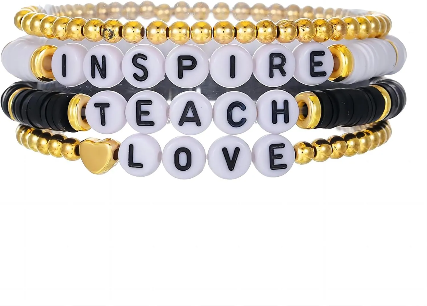 tenghong2021 Acrylic Bead Elastic Rope Beaded Bracelet for Women Handmade Wood Beaded Teacher Appreciation Strand Bracelets Teach Inspire Beaded Teacher Bracelets for Women Gifts Jewelry