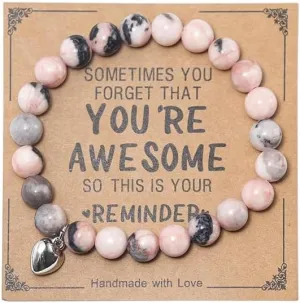 tenghong2021 Natural Stone Inspirational Bracelet for Women Natural Stone Healing Relaxation Chakra Bracelet Sometimes You Forget You're Awesome Bracelets for Women Gifts Jewelry