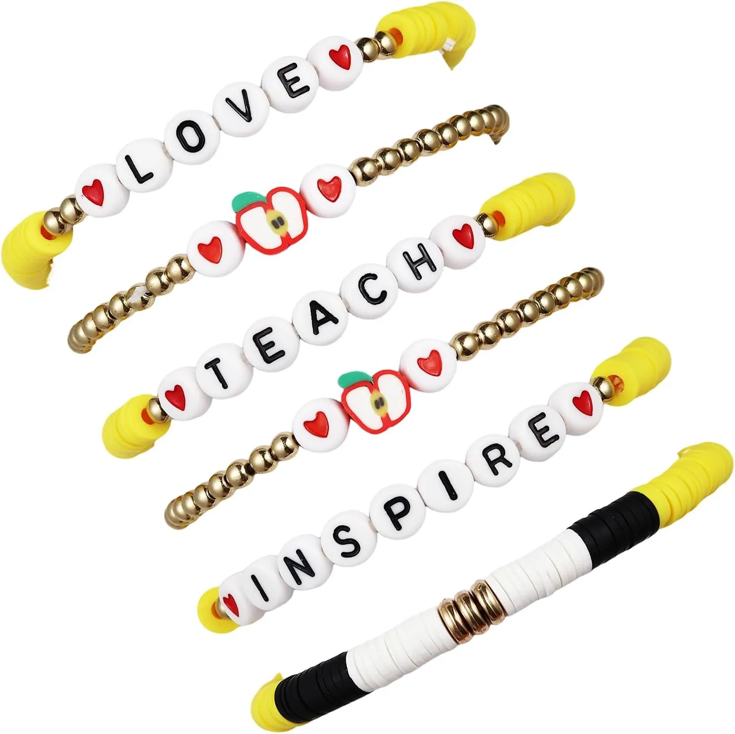 tenghong2021 Teacher Seed Beaded Bracelets Set for Women Appreciation Stackable Stretch Bracelet Handmade Ploymer Clay Beaded Love Teach Inspire Bracelets for Women Teacher's Gifts Jewelry