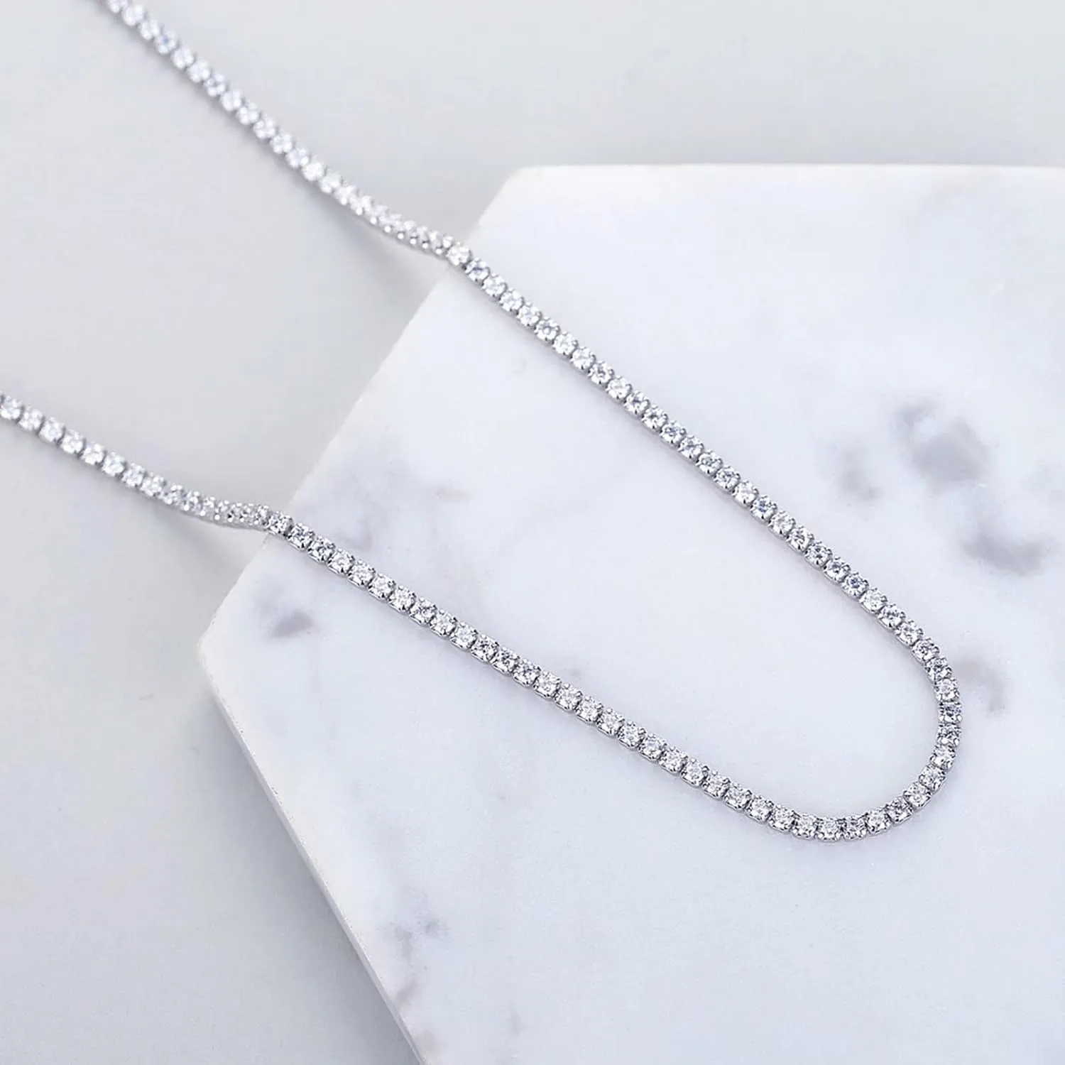 Tennis Necklace for Women 14K Gold Plated or Silver Rhinestone Choker Necklaces Dainty Zirconia Cut Faux Diamond chain 3mm