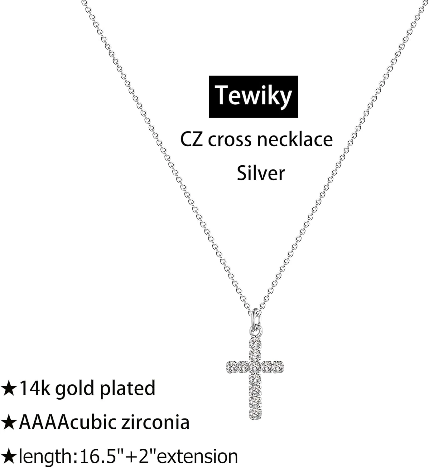 Tewiky Cross Necklace for Women-Dainty Simple 14k Gold Plated Cross Pendant Cute Diamond Necklaces for Women Gold Jewelry