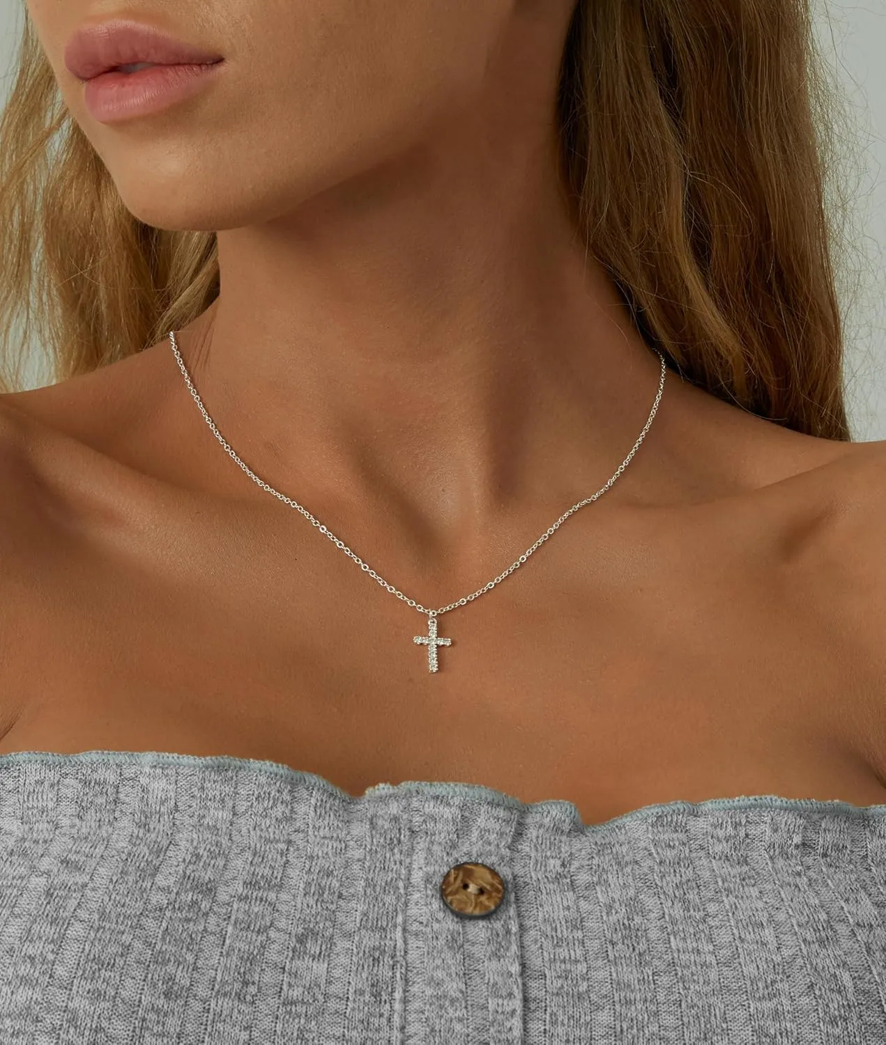 Tewiky Cross Necklace for Women-Dainty Simple 14k Gold Plated Cross Pendant Cute Diamond Necklaces for Women Gold Jewelry