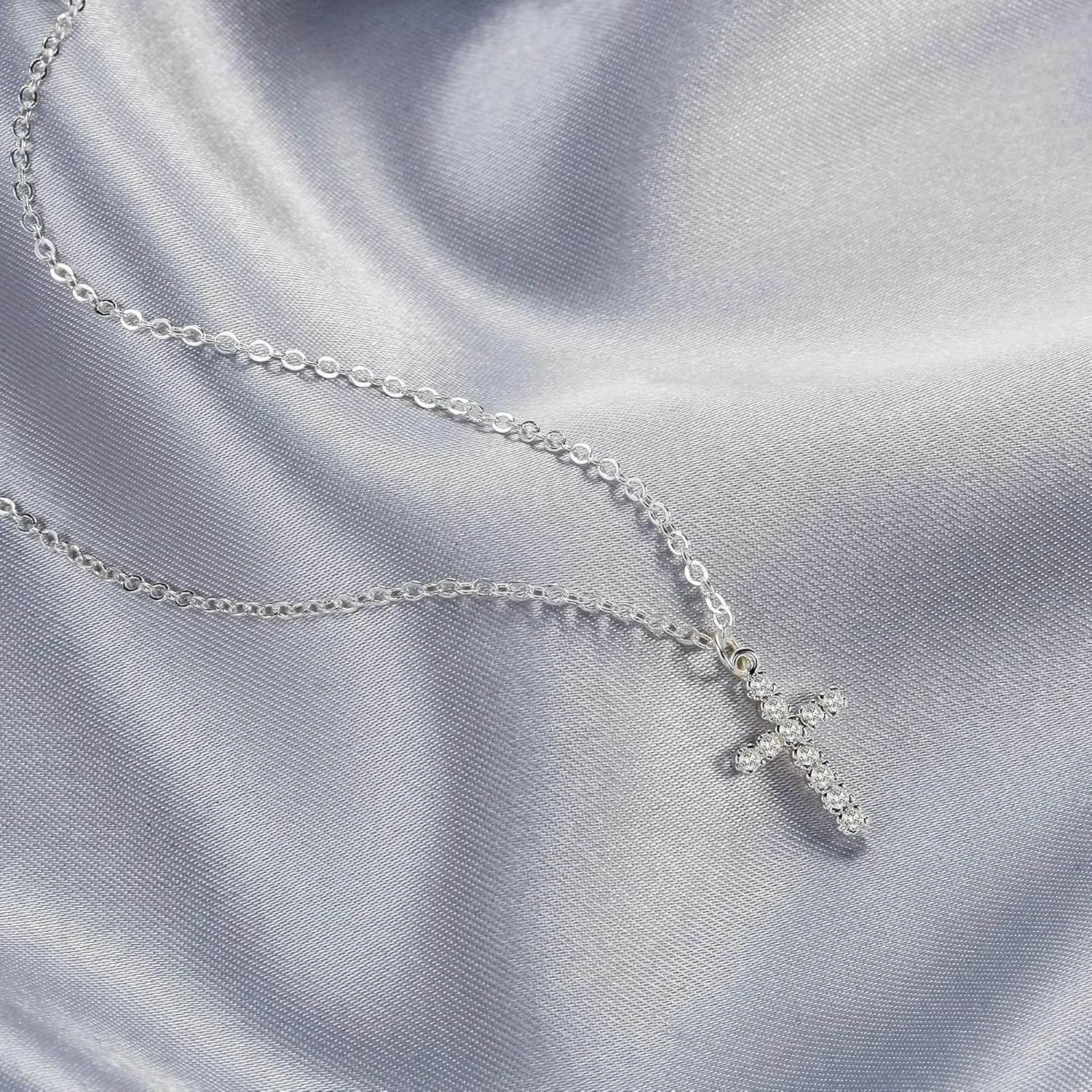 Tewiky Cross Necklace for Women-Dainty Simple 14k Gold Plated Cross Pendant Cute Diamond Necklaces for Women Gold Jewelry