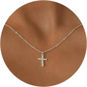 Tewiky Cross Necklace for Women-Dainty Simple 14k Gold Plated Cross Pendant Cute Diamond Necklaces for Women Gold Jewelry