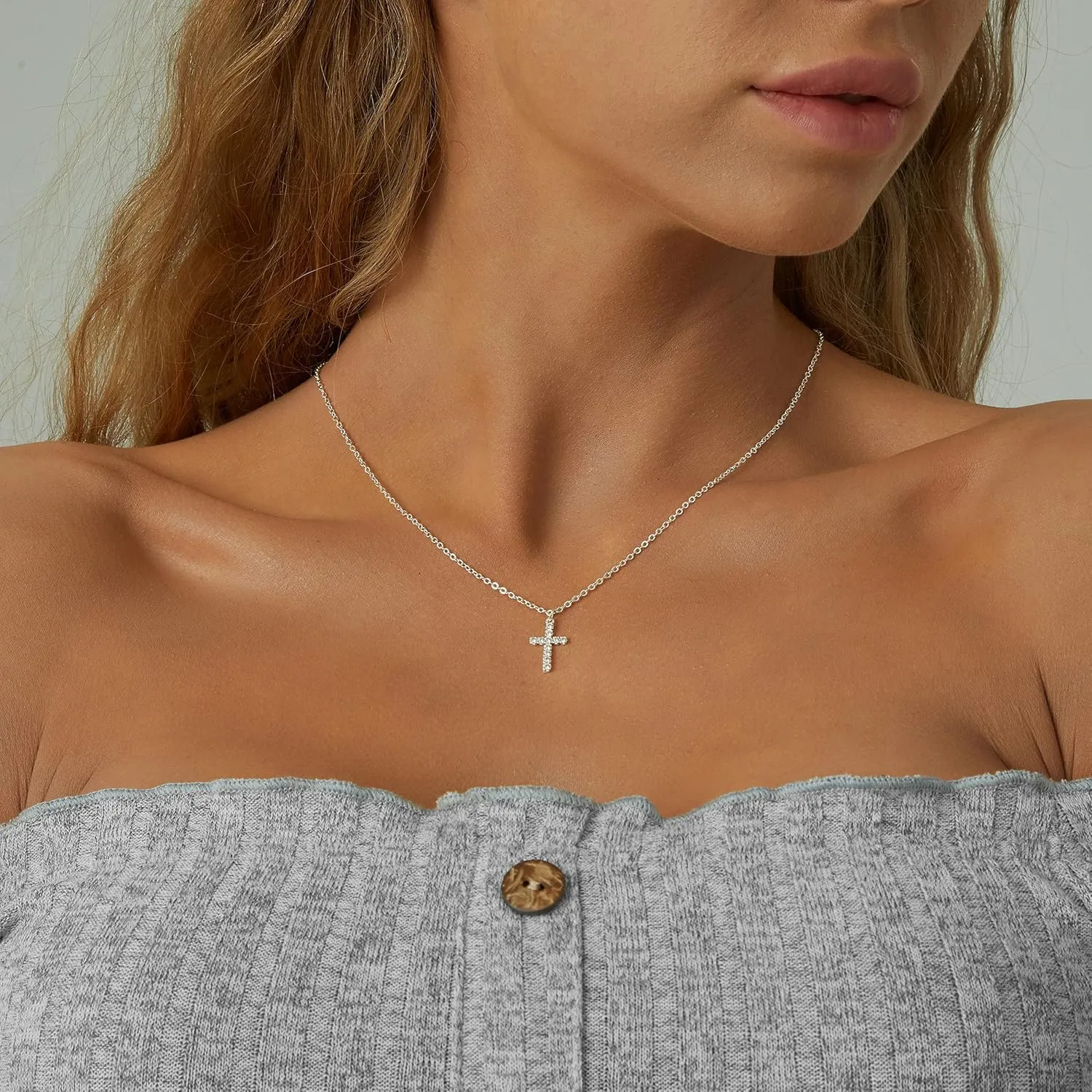 Tewiky Cross Necklace for Women-Dainty Simple 14k Gold Plated Cross Pendant Cute Diamond Necklaces for Women Gold Jewelry