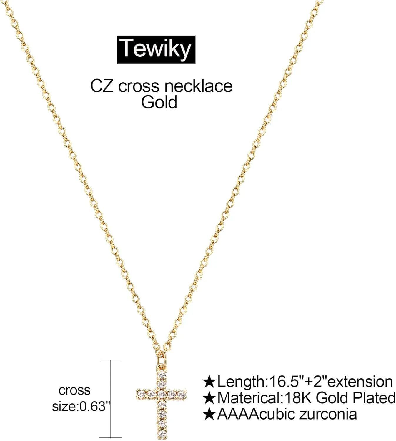 Tewiky Cross Necklace for Women-Dainty Simple 14k Gold Plated Cross Pendant Cute Diamond Necklaces for Women Gold Jewelry