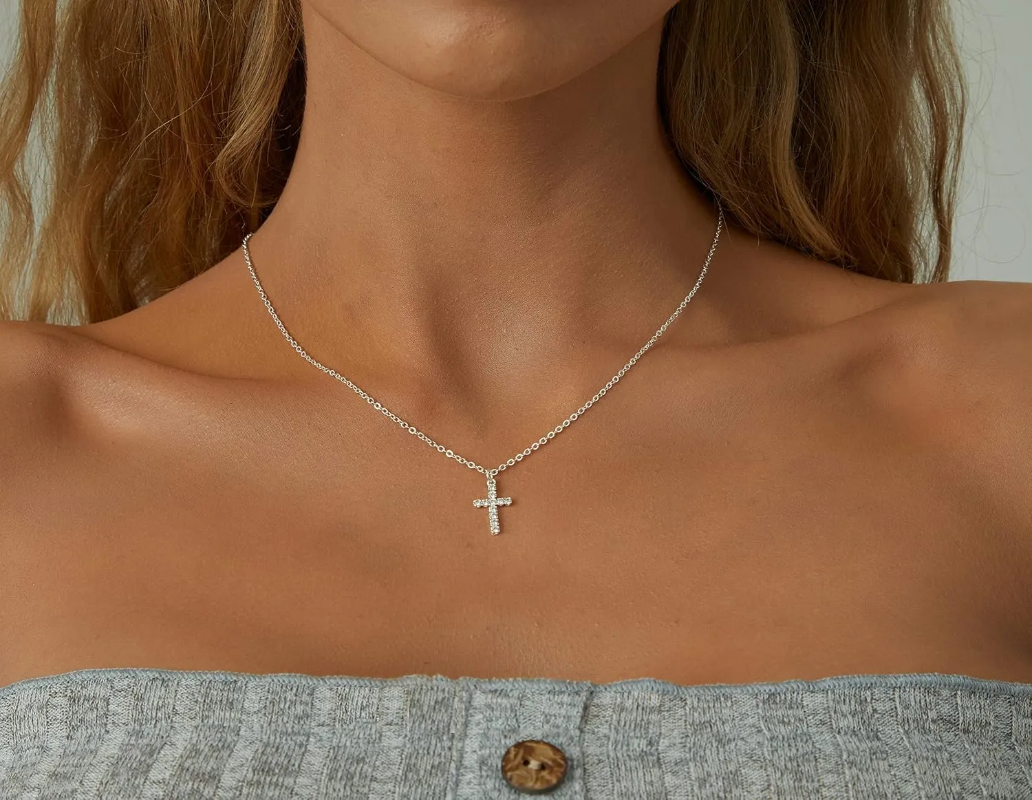 Tewiky Cross Necklace for Women-Dainty Simple 14k Gold Plated Cross Pendant Cute Diamond Necklaces for Women Gold Jewelry