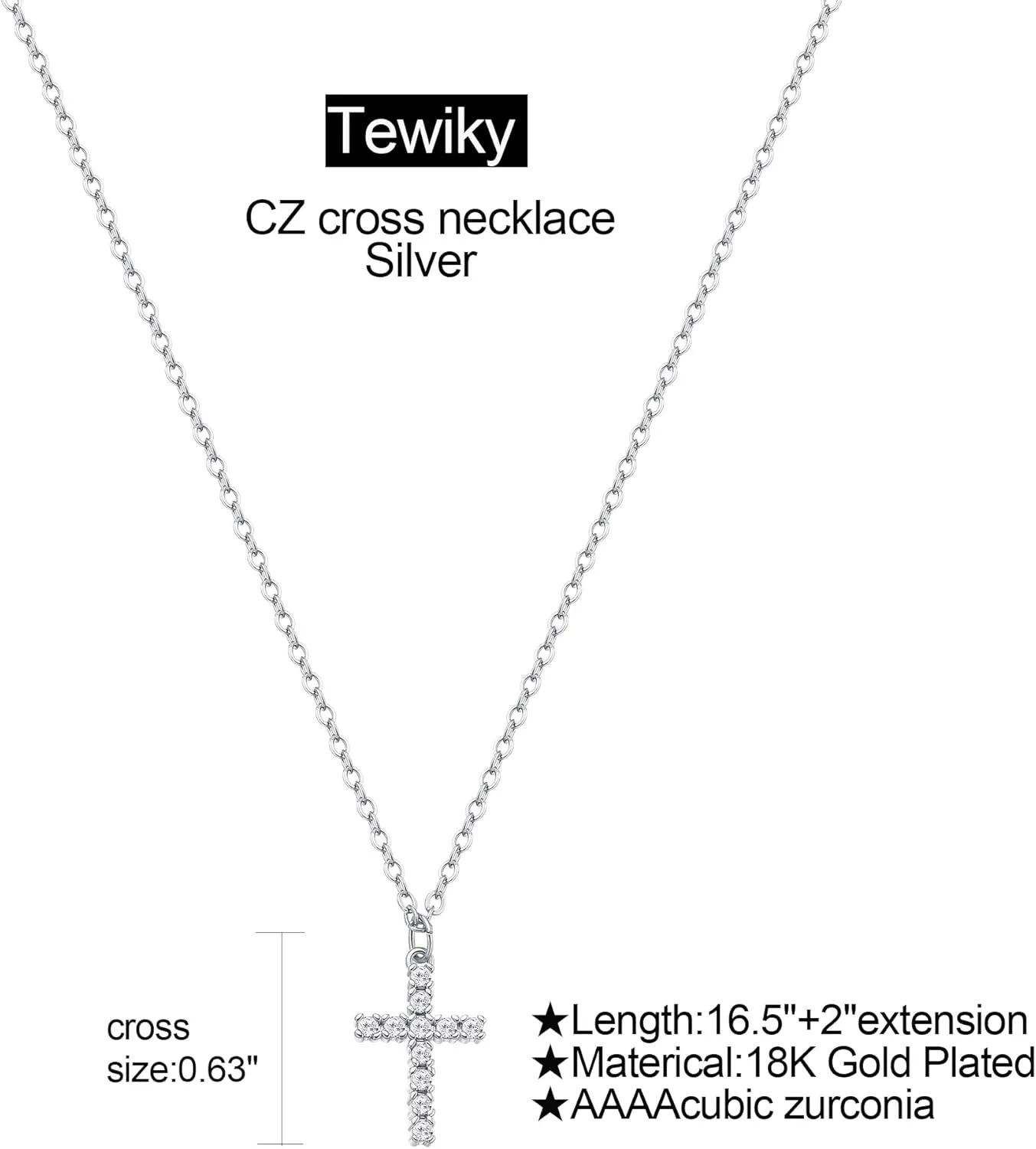 Tewiky Cross Necklace for Women-Dainty Simple 14k Gold Plated Cross Pendant Cute Diamond Necklaces for Women Gold Jewelry