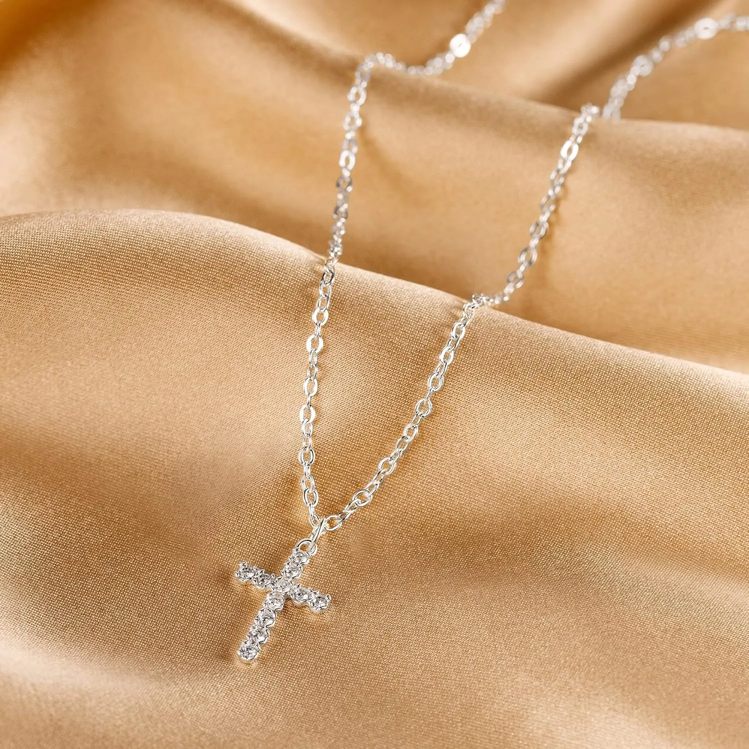 Tewiky Cross Necklace for Women-Dainty Simple 14k Gold Plated Cross Pendant Cute Diamond Necklaces for Women Gold Jewelry