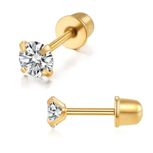 Tiny 2mm CZ Flat Screw Back Stud Earrings for Girls,Comfortable Flatback Mini Cubic Zirconia Earrings for Women Cartilage Helix Tragus Piercing Jewelry Hypoallergenic (2mm CZ, Gold)