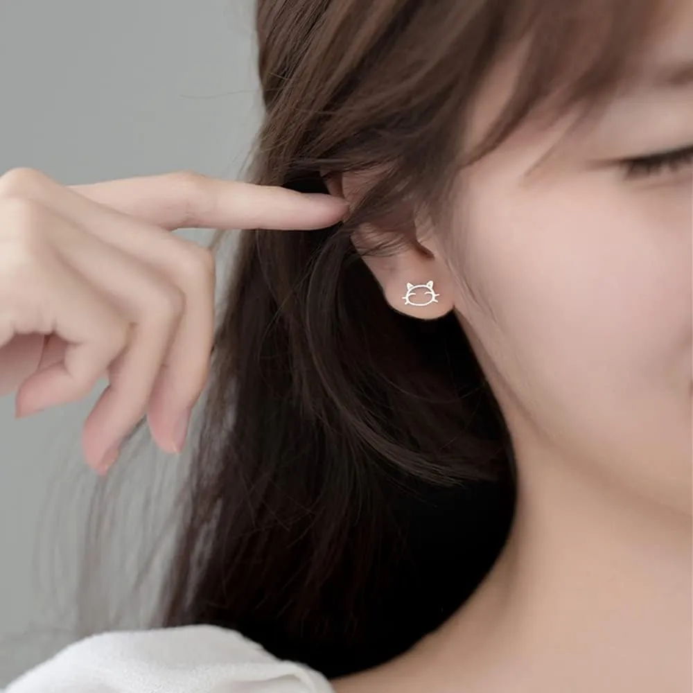 Tiny Cat Stud Earrings S925 Sterling Silver Minimalist Cute Animal Pet Small Cartilage Earring Studs Posts Ear Piercing Christmas Jewelry Hypoallergenic for Women