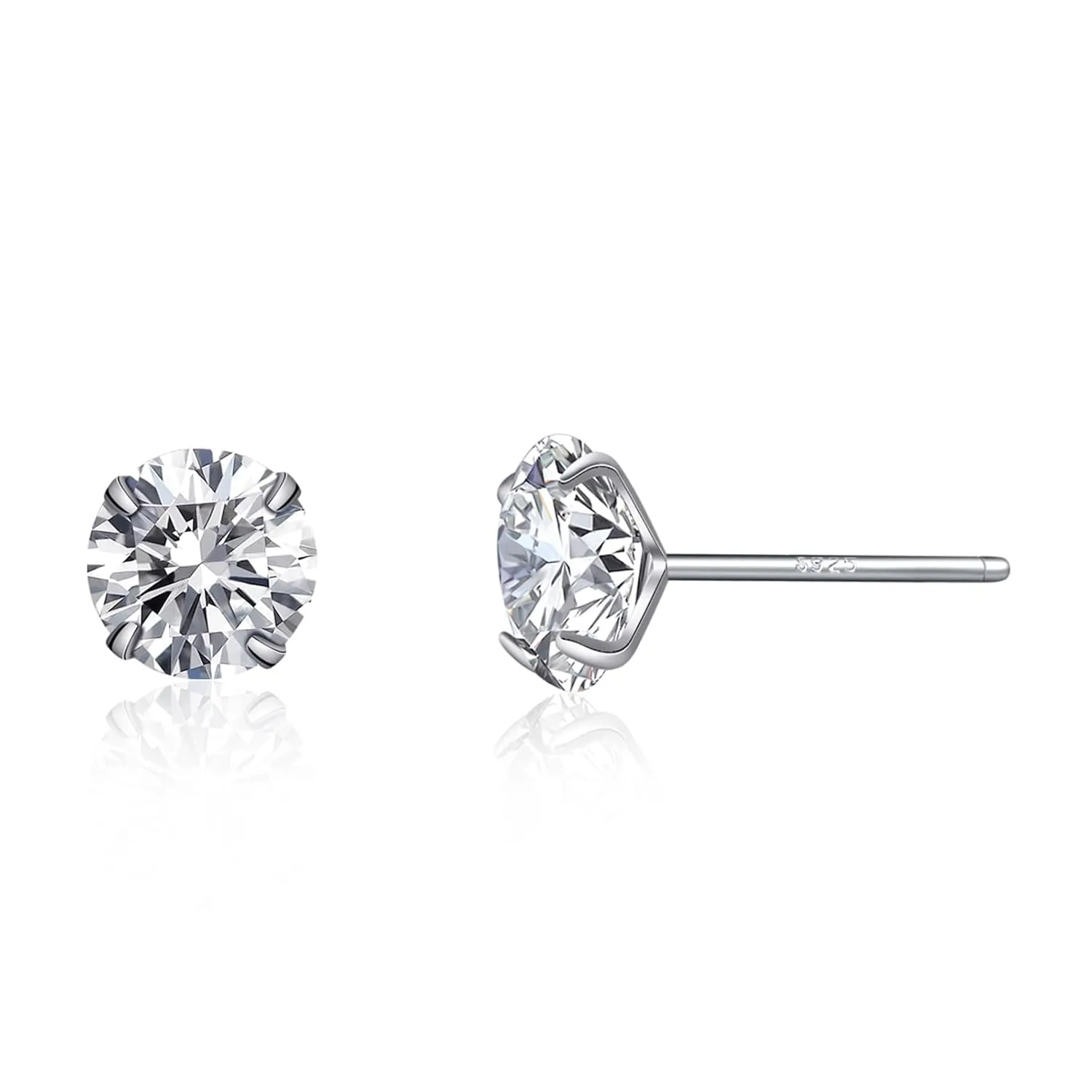 Tiny Cubic Zirconia Earrings 6mm Round Studs Earrings 925 Sterling Silver Earrings for Women Hypoallergenic Earrings Silver Diamond Earrings for Women
