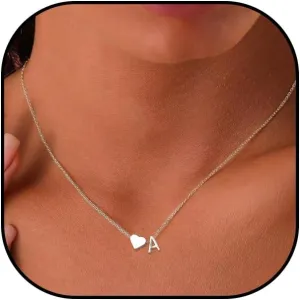 Tiny Gold Heart Initial Necklace Dainty Silver Heart Letter A-Z Necklace Personalized Monogram Name Necklaces Birthday Gifts for Women Jewelry