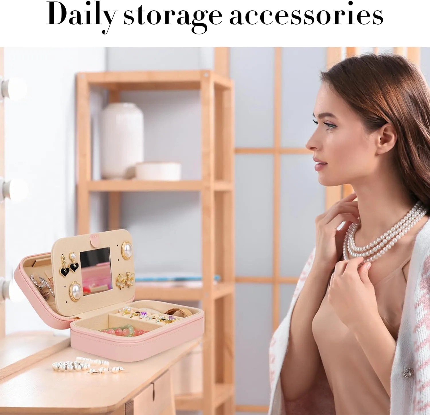 TopPerfekt Travel Jewelry Case, Jewelry Box with Mirror, Jewelry Organizer Bridal Shower Gifts to Her, Earring Storage Travel Case, Trendy Gift for Women and Girls, Girlfriend-Letter D, Pink