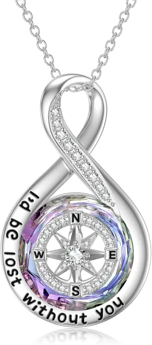 TOUPOP Compass Necklace for Women Sterling Silver I'd be Lost without You Necklaces Wedding Anniversary Jewelry Graduation Birthday Gifts for Her Wife Girlfriend