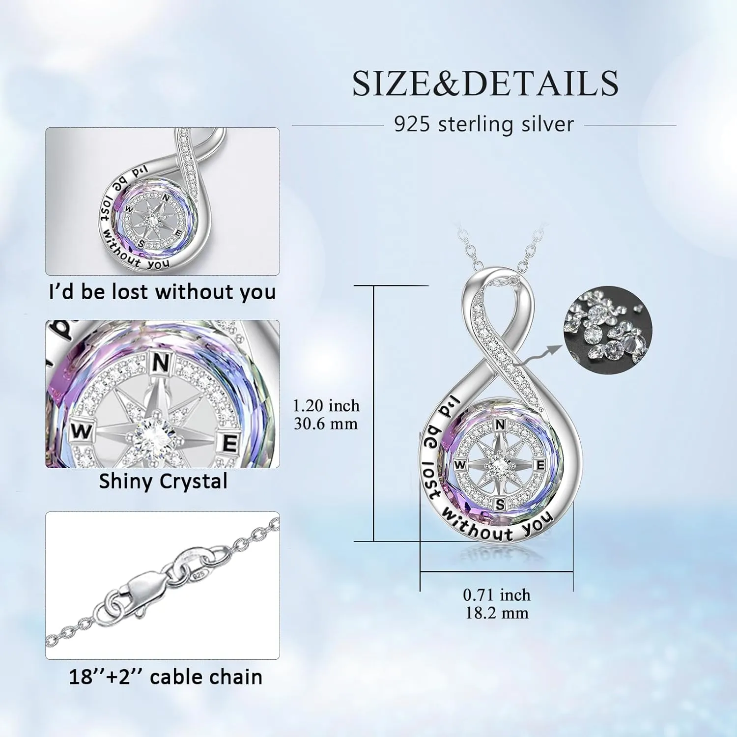 TOUPOP Compass Necklace for Women Sterling Silver I'd be Lost without You Necklaces Wedding Anniversary Jewelry Graduation Birthday Gifts for Her Wife Girlfriend