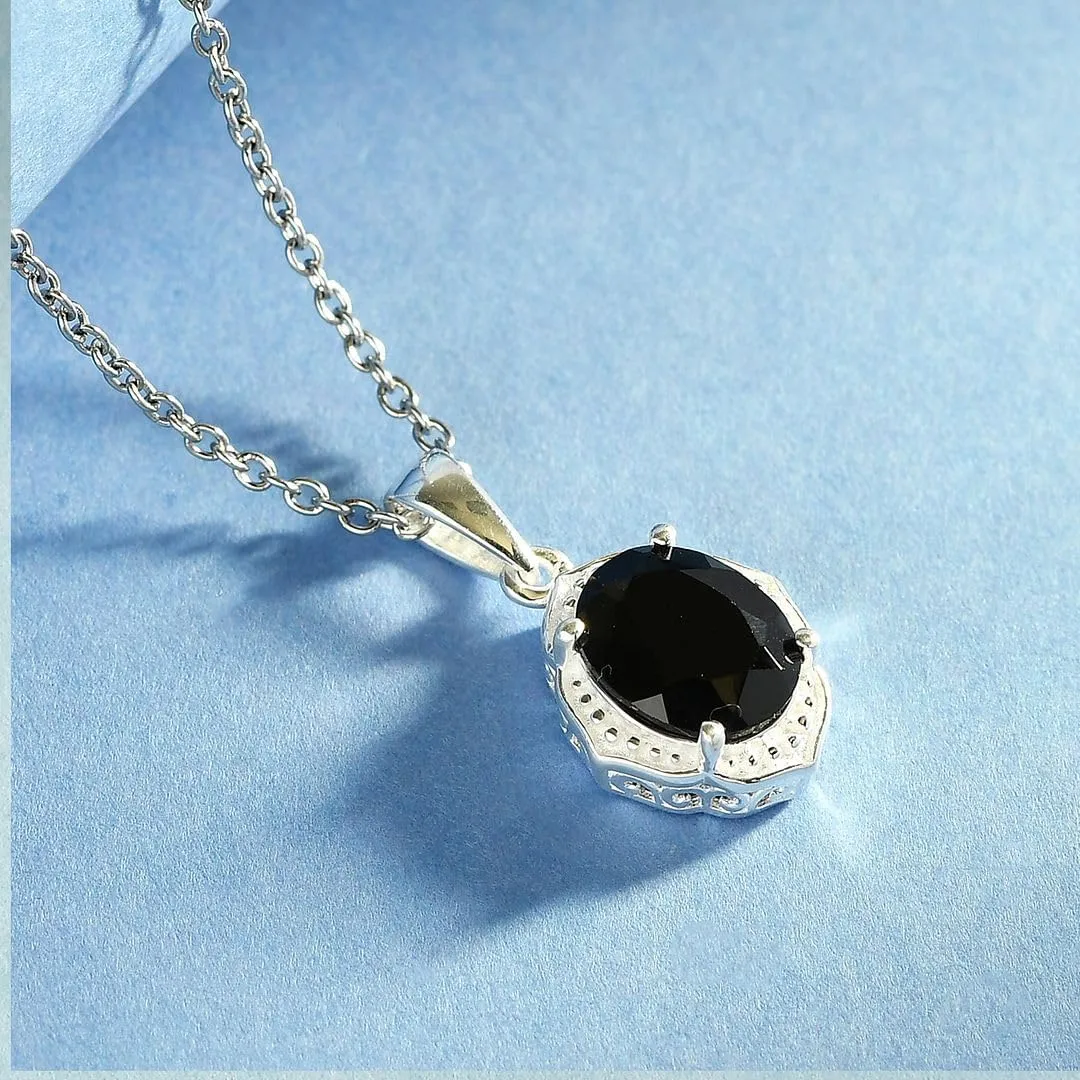Tourmaline Spinel Pendant Black Necklaces for Women in 925 Sterling Silver & Stainless Steel Gemstone Birthstone Necklace - Engagement Anniversary Promise Birthday Jewelry Gifts for Her - 20 Inches