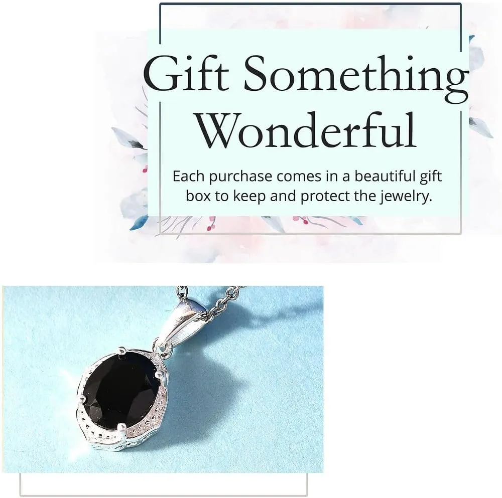 Tourmaline Spinel Pendant Black Necklaces for Women in 925 Sterling Silver & Stainless Steel Gemstone Birthstone Necklace - Engagement Anniversary Promise Birthday Jewelry Gifts for Her - 20 Inches