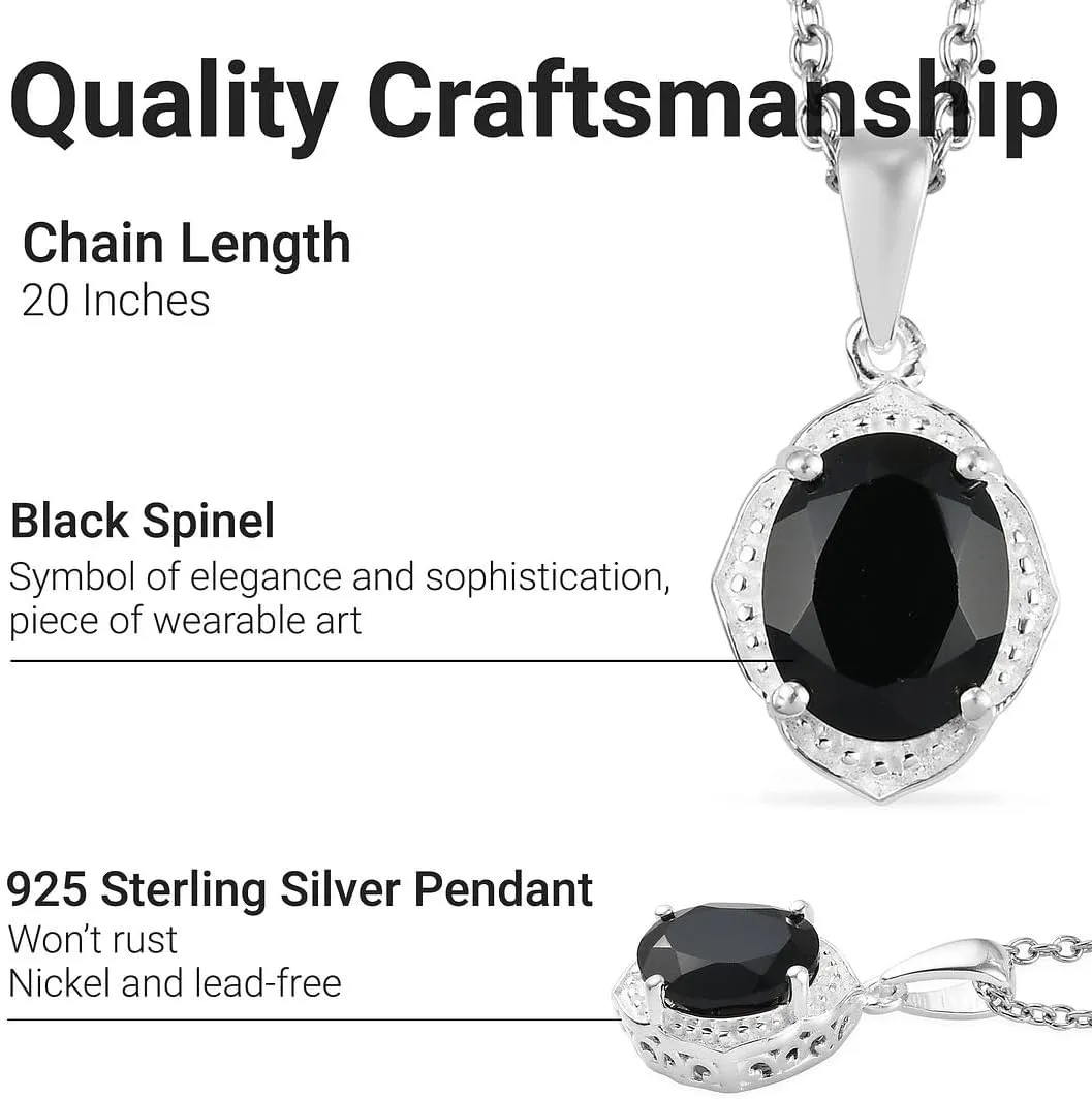 Tourmaline Spinel Pendant Black Necklaces for Women in 925 Sterling Silver & Stainless Steel Gemstone Birthstone Necklace - Engagement Anniversary Promise Birthday Jewelry Gifts for Her - 20 Inches