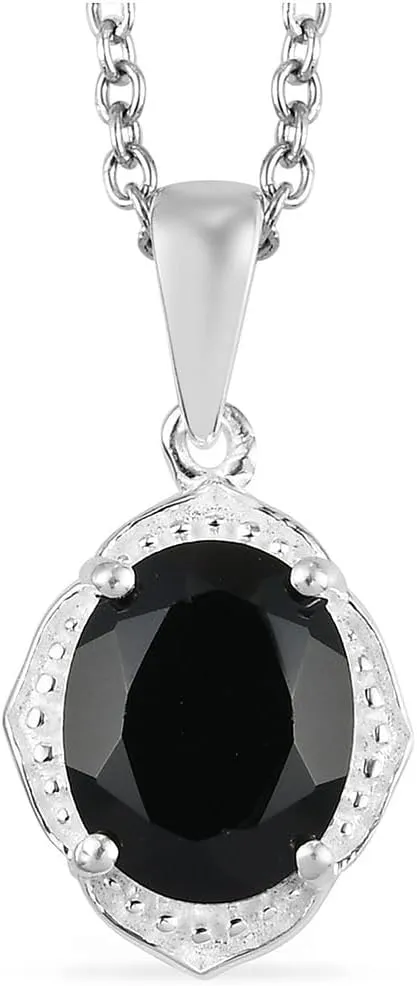 Tourmaline Spinel Pendant Black Necklaces for Women in 925 Sterling Silver & Stainless Steel Gemstone Birthstone Necklace - Engagement Anniversary Promise Birthday Jewelry Gifts for Her - 20 Inches
