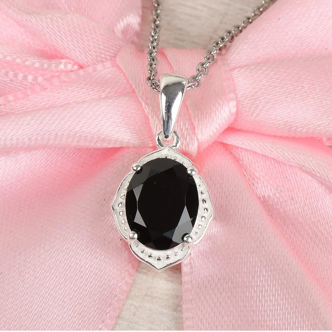Tourmaline Spinel Pendant Black Necklaces for Women in 925 Sterling Silver & Stainless Steel Gemstone Birthstone Necklace - Engagement Anniversary Promise Birthday Jewelry Gifts for Her - 20 Inches