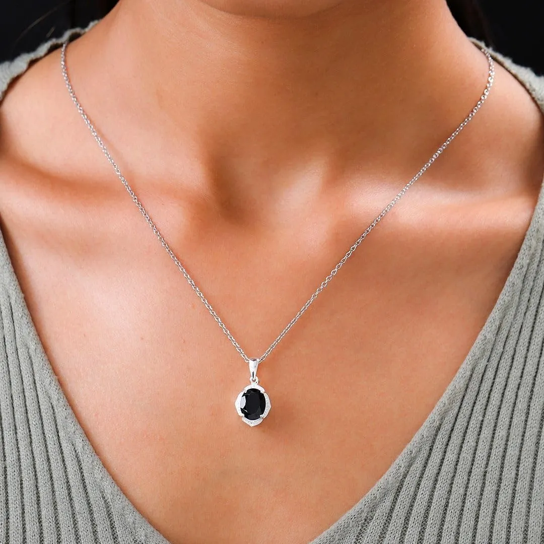 Tourmaline Spinel Pendant Black Necklaces for Women in 925 Sterling Silver & Stainless Steel Gemstone Birthstone Necklace - Engagement Anniversary Promise Birthday Jewelry Gifts for Her - 20 Inches