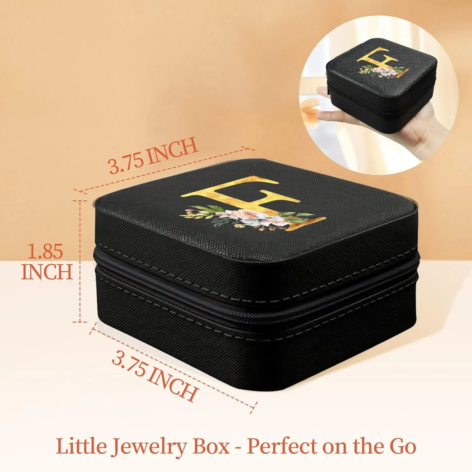 Travel Jewelry Case - Small Jewelry Box for Women Girls Gift Organizer Leather Jewelry Holder Boxes with Mirror, Black, Initial F