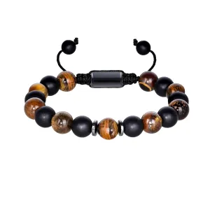 Triple Protection Bracelet - Handmade Hematite Bracelet,Black Obsidian Bracelcet, Tiger Eye Bracelet Men and Women Adjustable 8MM Beaded Bracelets (Multicolor)