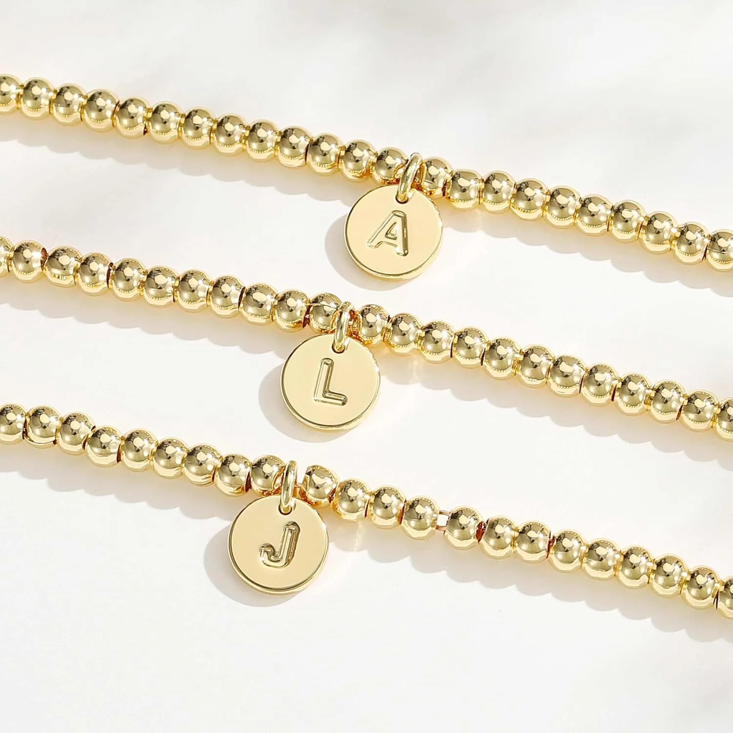 Turandoss Gold Bracelets for Women Gifts - Dainty 14K Gold Plated Stackable Beaded Bracelets for Women Trendy, Gold Beaded Stacking Monogram Bracelet, Gold Jewelry Gifts for Women