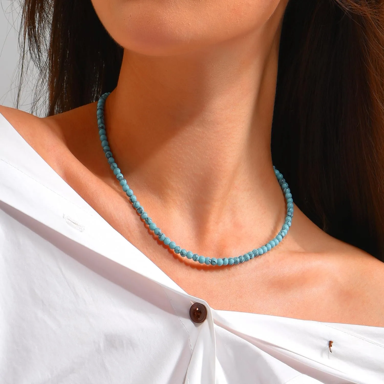 Turquoise Necklaces for Women Turquoise Beaded Necklace Handmade Bead Necklace 14K Gold Chain Boho Turquoise Choker Necklace Turquoise Jewelry for Women