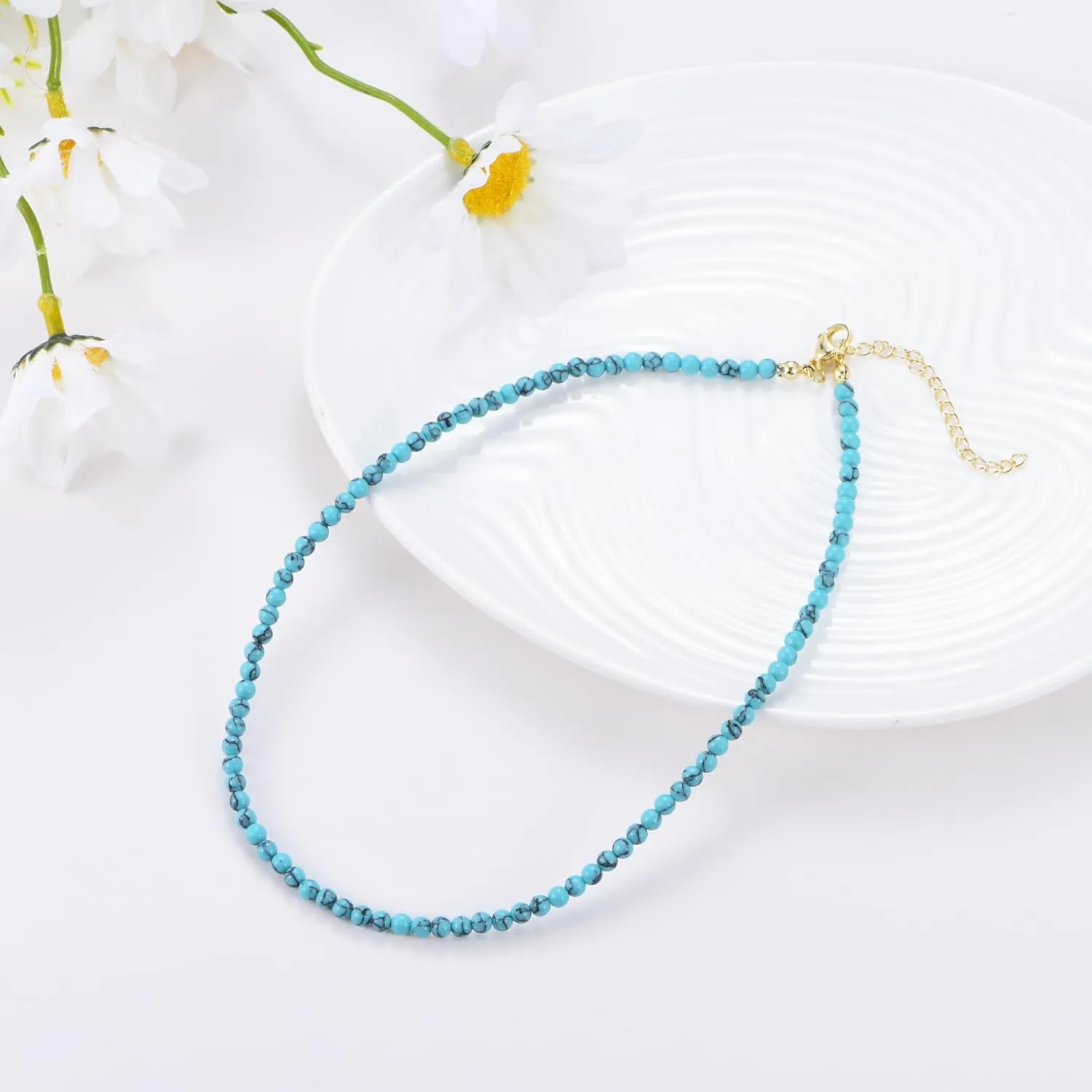 Turquoise Necklaces for Women Turquoise Beaded Necklace Handmade Bead Necklace 14K Gold Chain Boho Turquoise Choker Necklace Turquoise Jewelry for Women