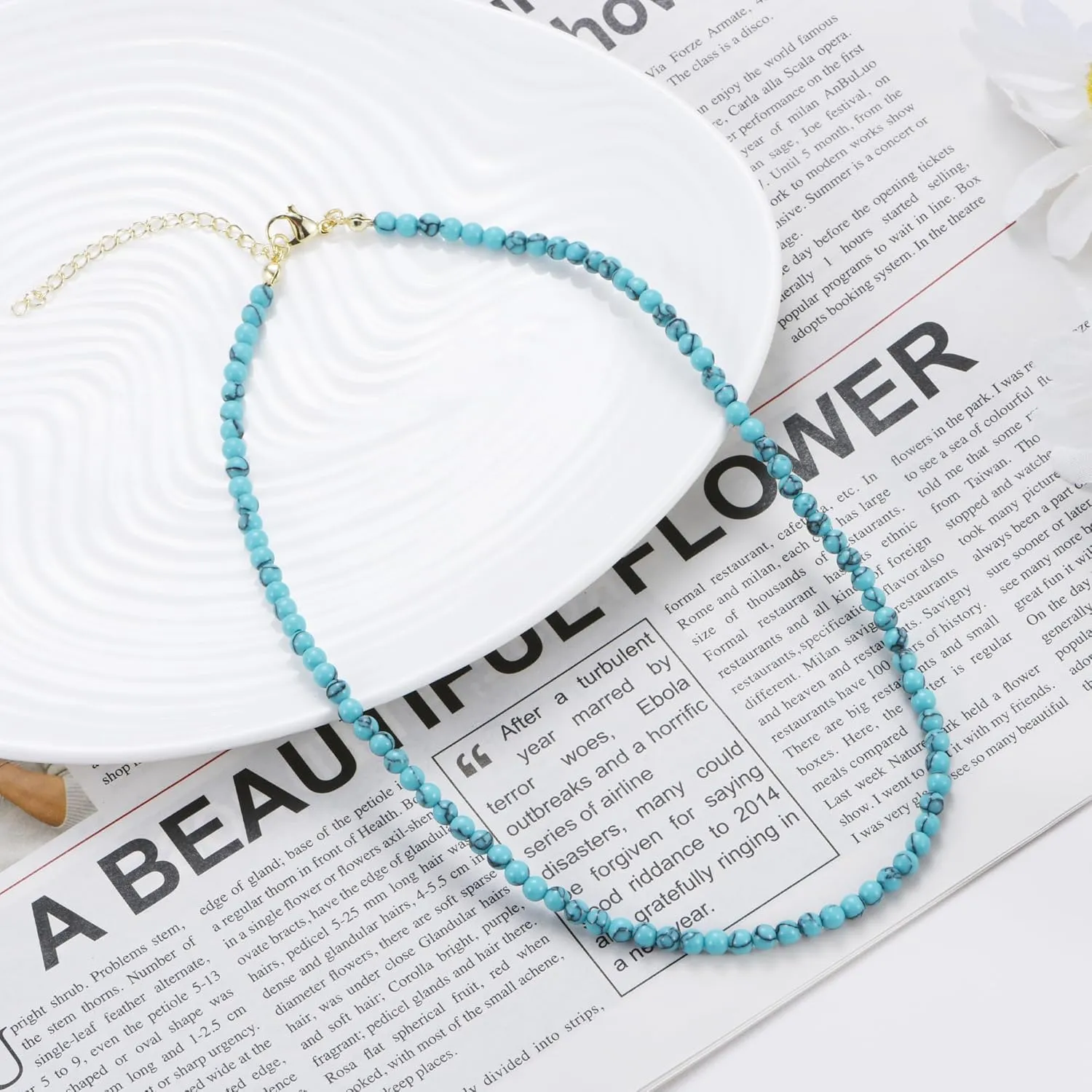 Turquoise Necklaces for Women Turquoise Beaded Necklace Handmade Bead Necklace 14K Gold Chain Boho Turquoise Choker Necklace Turquoise Jewelry for Women