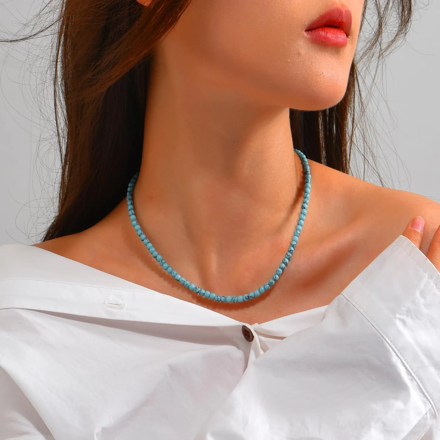 Turquoise Necklaces for Women Turquoise Beaded Necklace Handmade Bead Necklace 14K Gold Chain Boho Turquoise Choker Necklace Turquoise Jewelry for Women