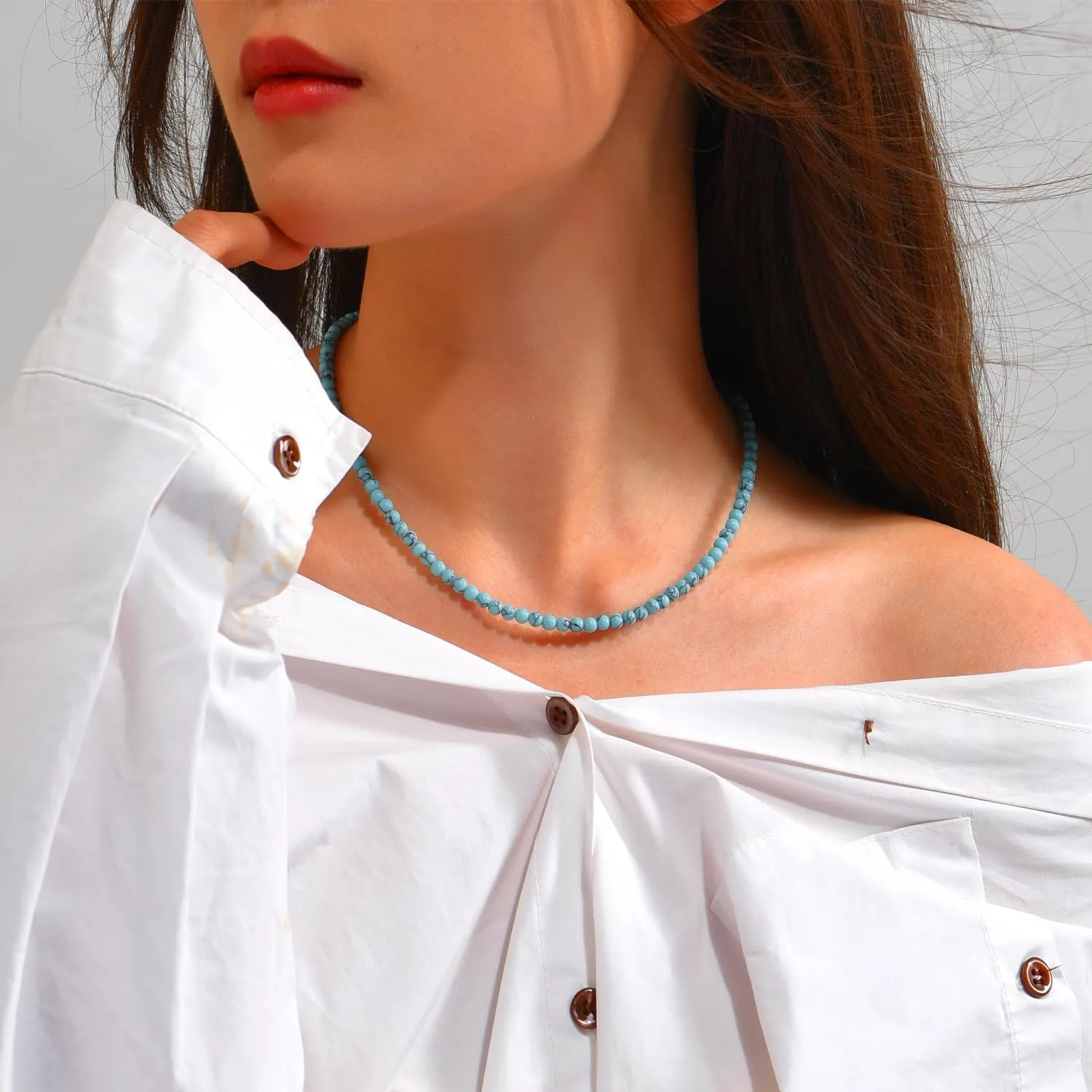 Turquoise Necklaces for Women Turquoise Beaded Necklace Handmade Bead Necklace 14K Gold Chain Boho Turquoise Choker Necklace Turquoise Jewelry for Women