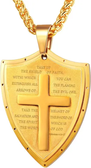 U7 Bible Verse Necklace for Men Women, Armor of God Necklace, Dog Tags Pendant Stainless Steel Inspirational Necklaces for Teens