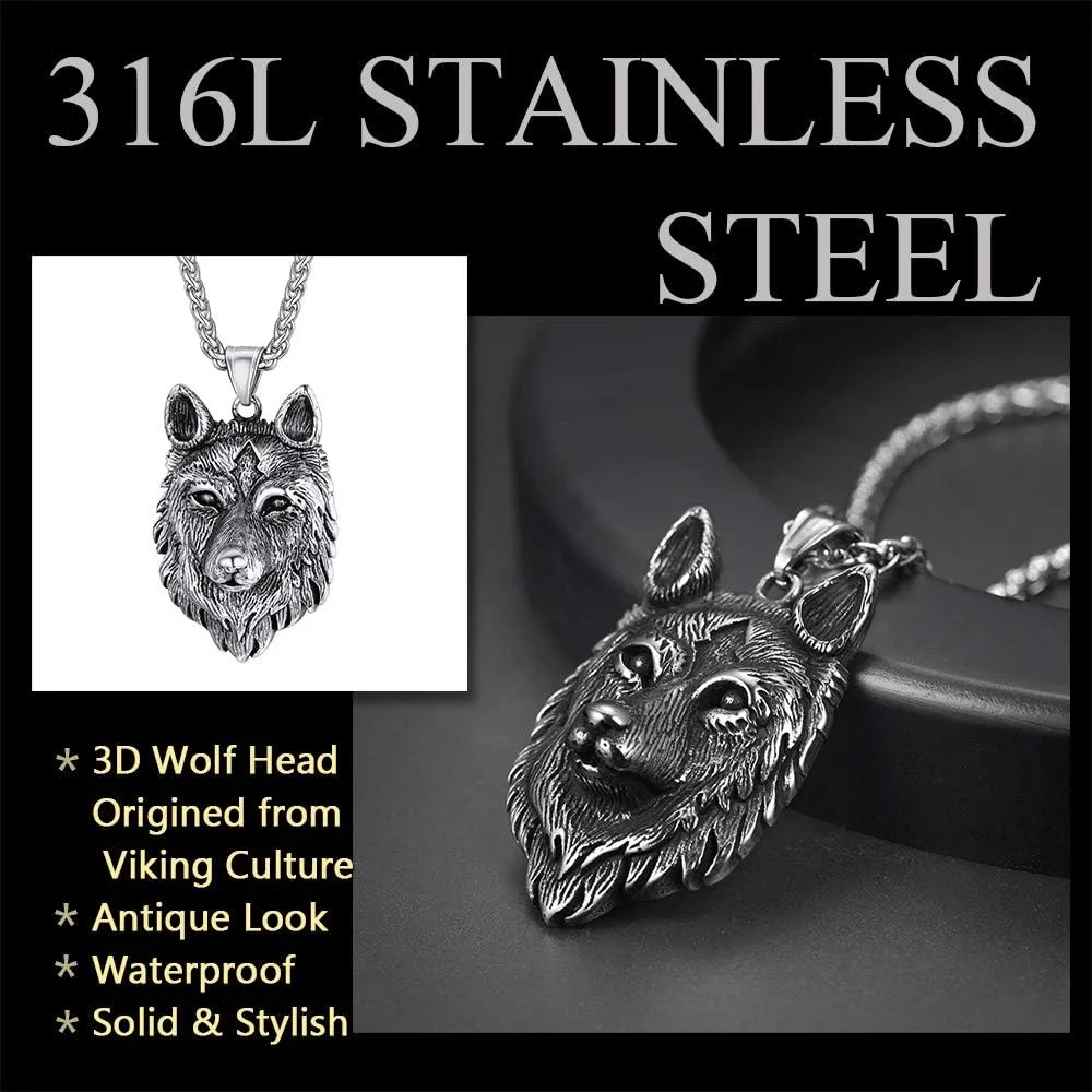 U7 Punk Chameleon/Eagle/Dragon/Hawk/Wolf Necklaces for Men Women, Retro Black Stainless Steel Animal Pendant Personalized Jewelry Gift Cool Necklace with 22 Inch Chain