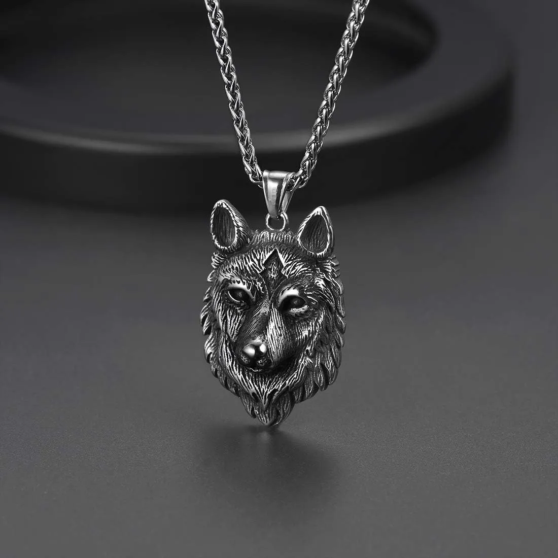 U7 Punk Chameleon/Eagle/Dragon/Hawk/Wolf Necklaces for Men Women, Retro Black Stainless Steel Animal Pendant Personalized Jewelry Gift Cool Necklace with 22 Inch Chain
