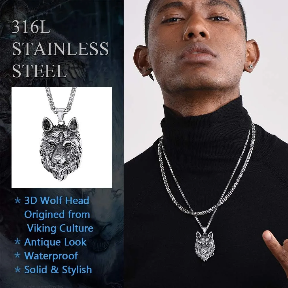 U7 Punk Chameleon/Eagle/Dragon/Hawk/Wolf Necklaces for Men Women, Retro Black Stainless Steel Animal Pendant Personalized Jewelry Gift Cool Necklace with 22 Inch Chain