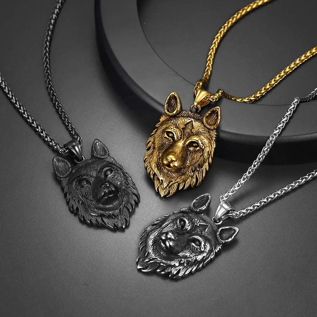 U7 Punk Chameleon/Eagle/Dragon/Hawk/Wolf Necklaces for Men Women, Retro Black Stainless Steel Animal Pendant Personalized Jewelry Gift Cool Necklace with 22 Inch Chain