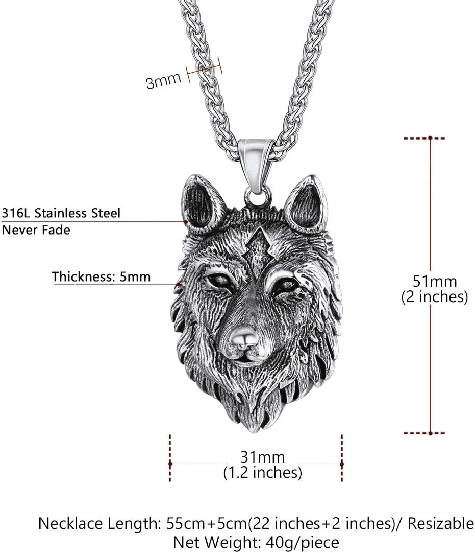 U7 Punk Chameleon/Eagle/Dragon/Hawk/Wolf Necklaces for Men Women, Retro Black Stainless Steel Animal Pendant Personalized Jewelry Gift Cool Necklace with 22 Inch Chain