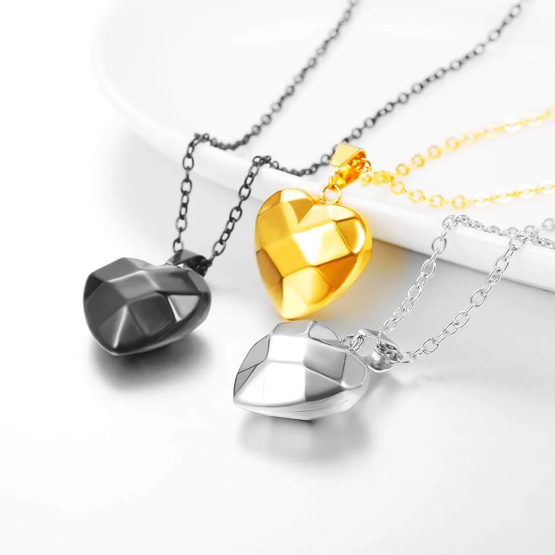 U7 Tiny Heart Necklace for Women, Stainless Steel 18K Gold/Black/Rose Gold Plated Link Chain Dainty Love Hearts Pendant Necklaces