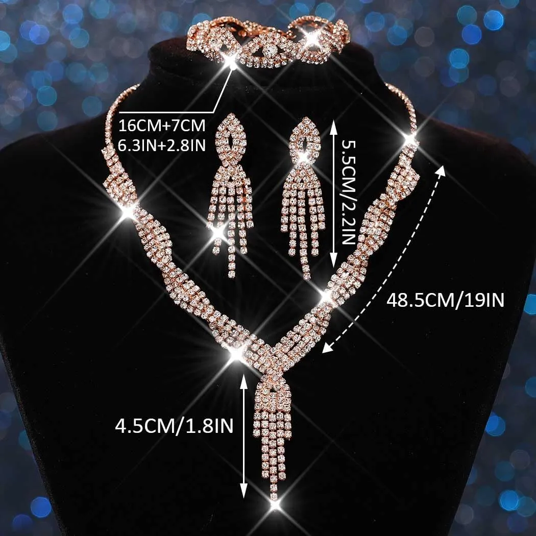Unicra Gold Bride Necklace Earrings Set Bridal Wedding Jewelry Sets Rhinestone Prom Costume Choker Necklaces for Women